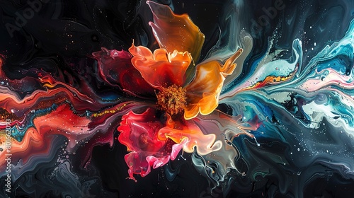 High-resolution abstract featuring the dynamic energy of floral explosions, emphasizing the chaotic beauty of blooms. 