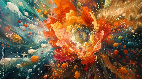Abstract background with detailed close-up of floral explosions, merging the ephemeral moment of bloom with lasting art.  photo