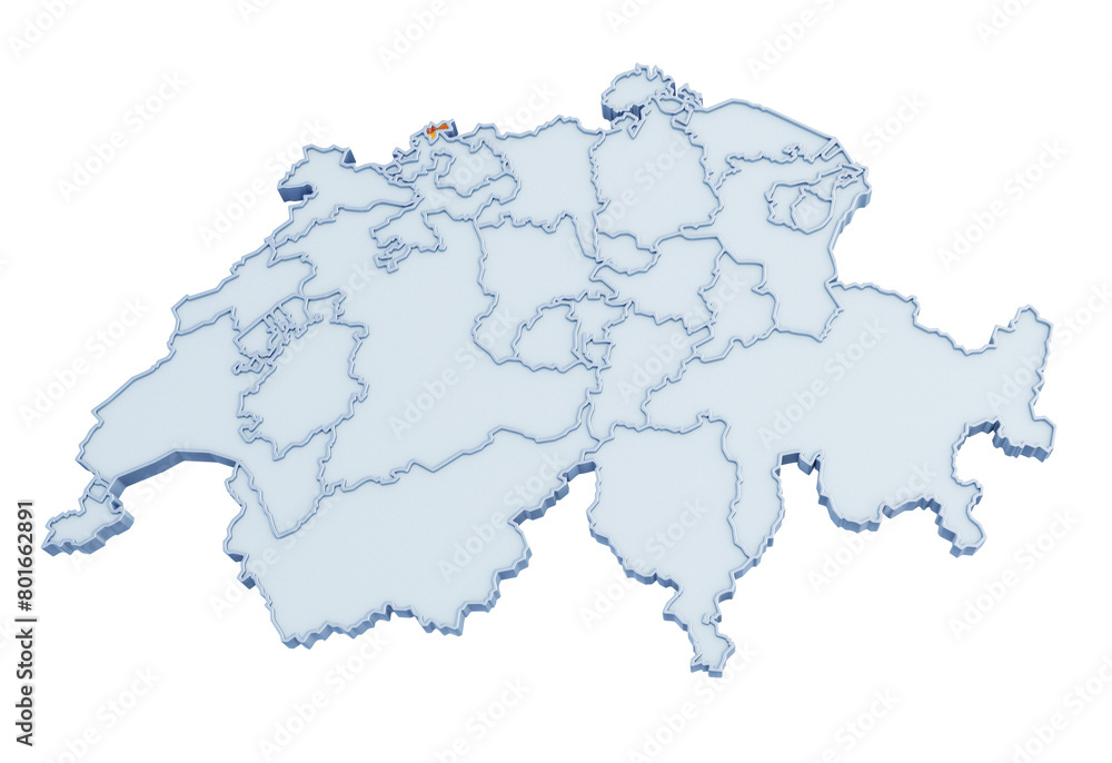 Swiss canton of Basel-Stadt highlighted in golden yellow on three-dimensional map of Switzerland isolated on transparent background. 3D rendering Swiss canton of Basel-Stadt highlighted in golden yellow on three-dimensional map of Switzerland isolated on transparent background. 3D rendering