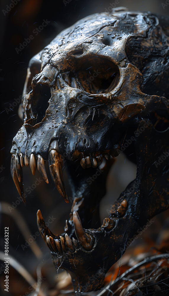 closeup skull large open mouth acid rain effect sabertooth kitty cat kitten non human design primeval jungle closeup skull large open mouth acid rain effect sabertooth kitty cat kitten non human design primeval jungle