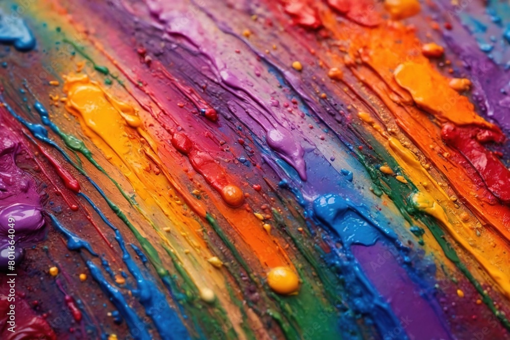 Colorful abstract oil painted rainbow colors, with raised textures of acrylic paint
