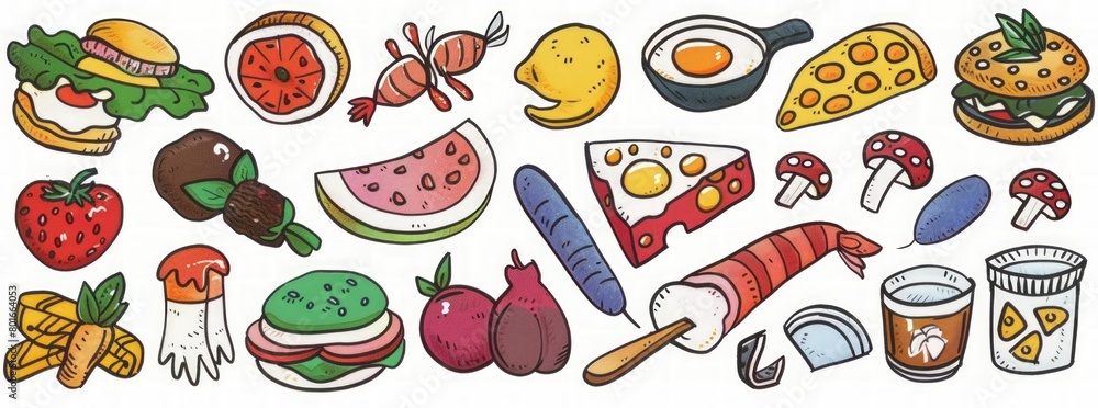 food drawn on the white background
