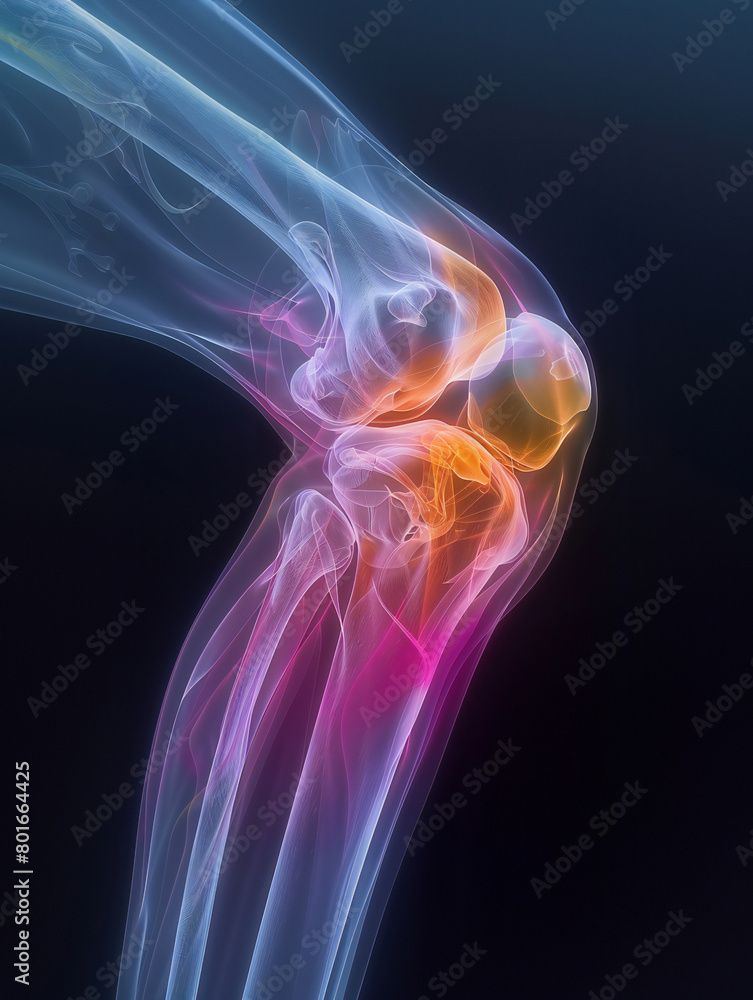 Vibrant X-ray Visualization of Human Leg and Knee Structure with Colorful Hues