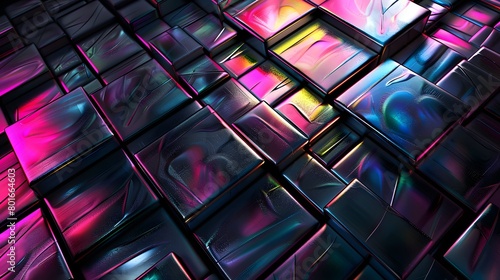 Modern 3D backdrop with moving holographic neon geometrical wavy pattern—a blend of technology and art. Perfect for backgrounds, banners, wallpapers, posters, and covers.