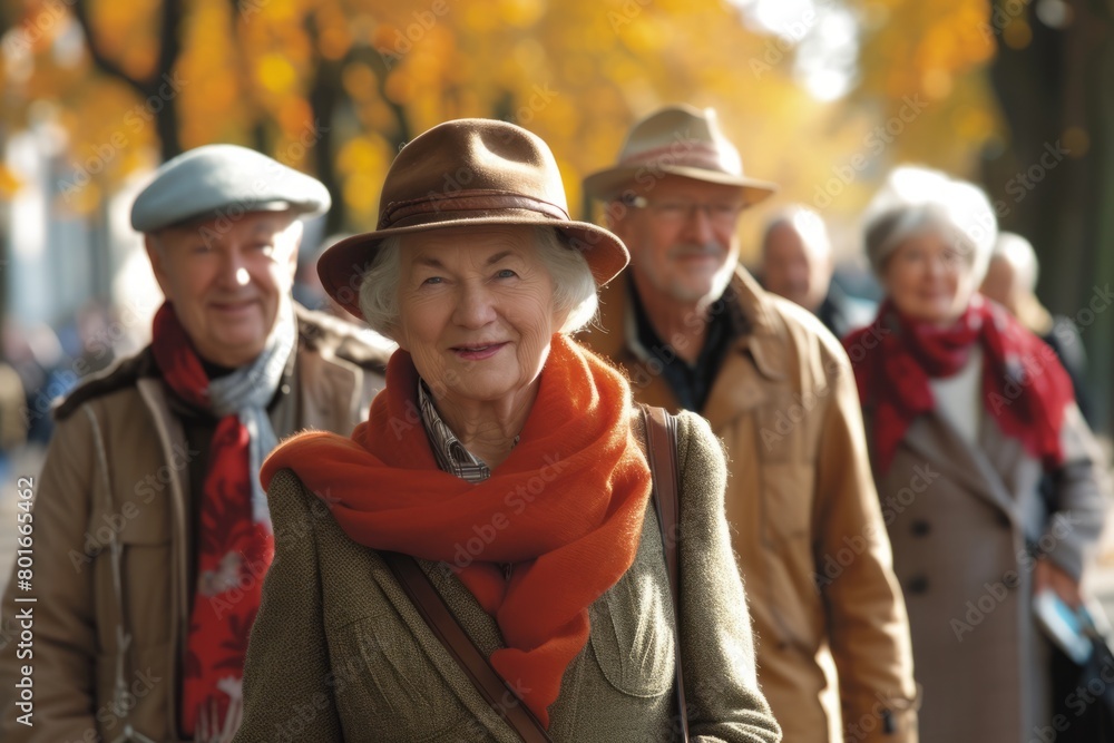 Elderly people walking in the park on a sunny autumn day Elderly people walking in the park on a sunny autumn day
