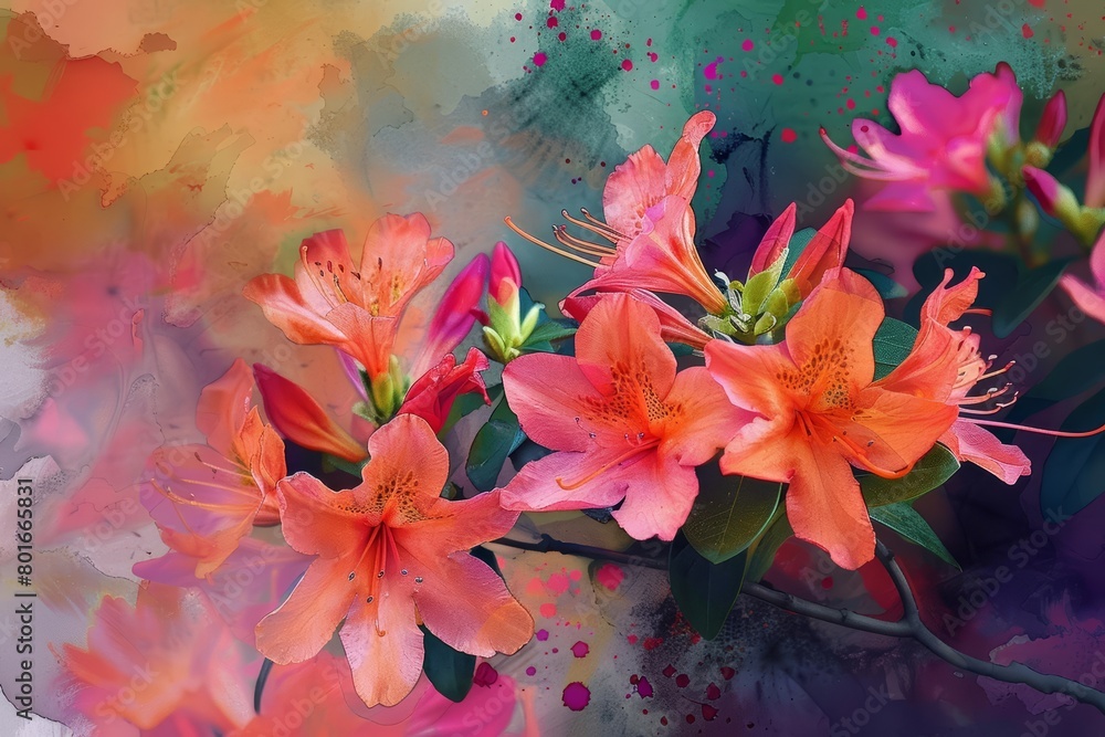 A beautiful watercolor painting of pink azalea flowers.