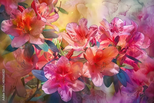 A beautiful watercolor painting of pink azalea flowers.