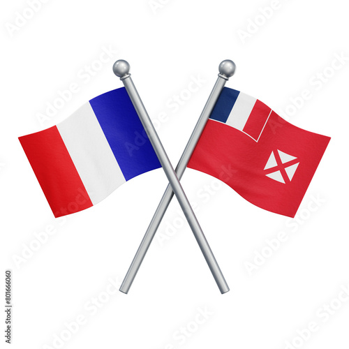 Crossed flags of France and the French overseas territory of Wallis and Futuna isolated on transparent background. 3D rendering photo