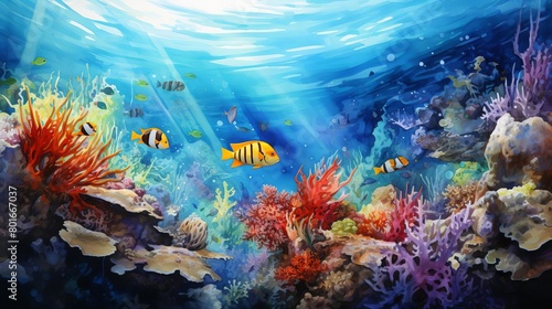 A panoramic underwater scene