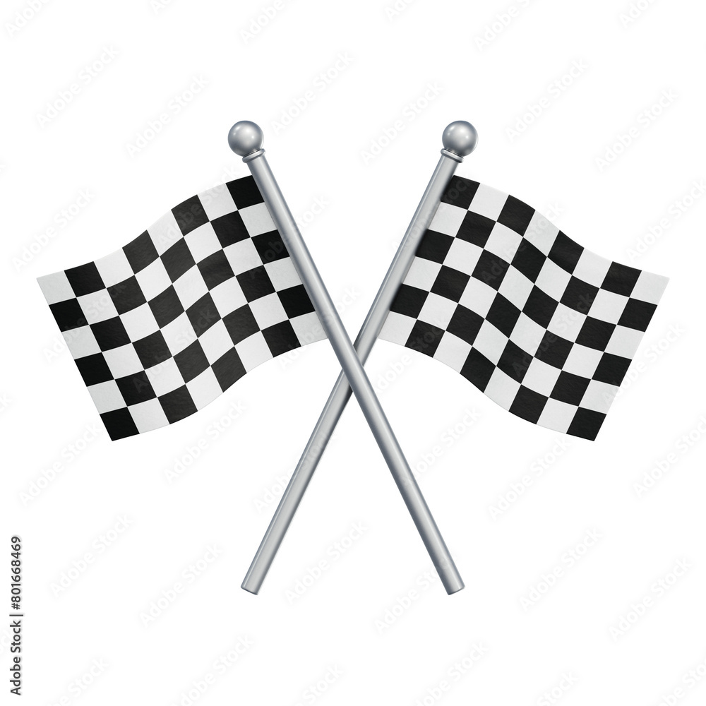 Fototapeta premium Crossed checkered racing flags of isolated on transparent background. 3D rendering