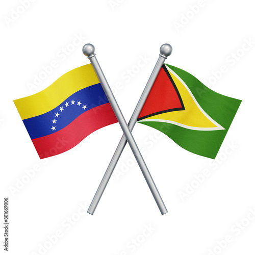 Crossed flags of Venezuela and Guayana isolated on transparent background. 3D rendering photo