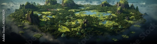 Panel kuchenny z motywem An aerial view of a large fantasy world with floating islands, mountains, and forests.