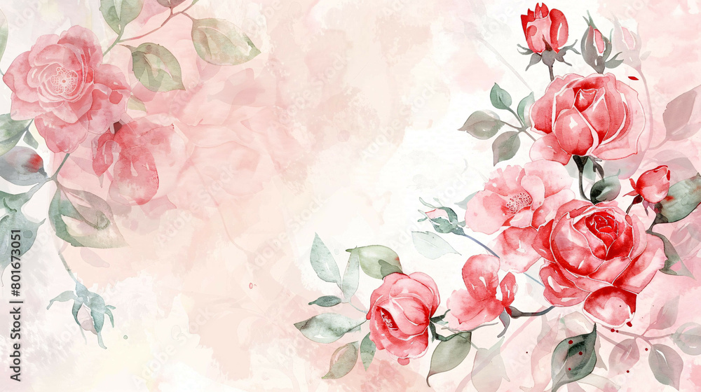 Soft Watercolor Minimalist: Bonica Rose Bouquet Border with Vibrant Pastel Colors on White Background