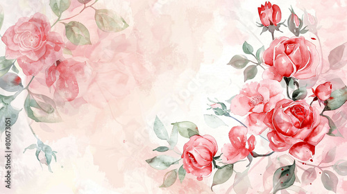 Soft Watercolor Minimalist: Bonica Rose Bouquet Border with Vibrant Pastel Colors on White Background © ZenArt