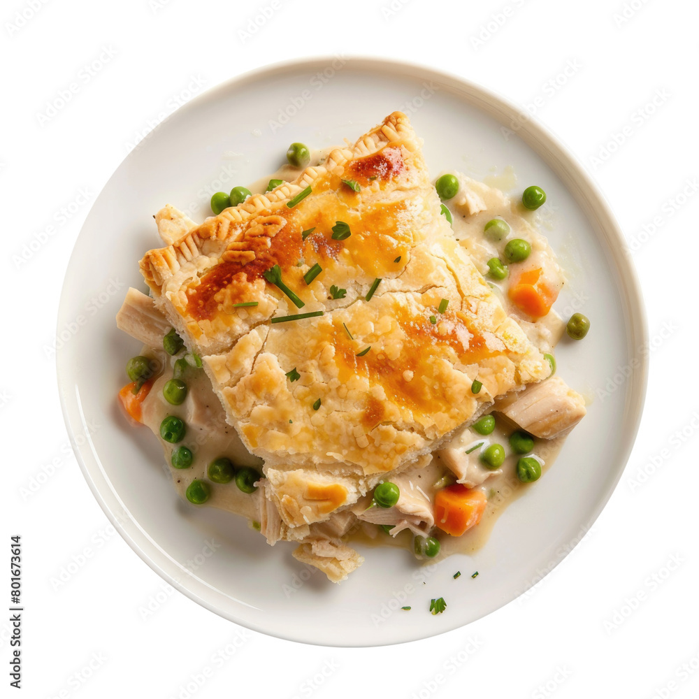 Delicious Plate of Chicken Pot Pie Isolated on a Transparent Background Delicious Plate of Chicken Pot Pie Isolated on a Transparent Background