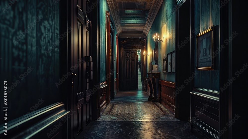 An enchanting image of a museum's dimly lit hallway, creating a sense of mystery and anticipation.