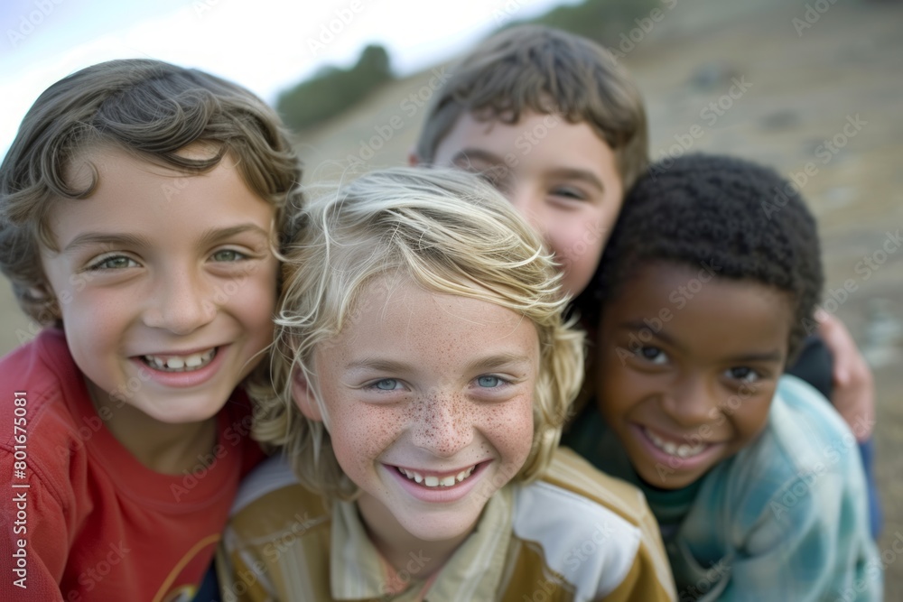 Portrait of a group of children smiling and looking at the camera