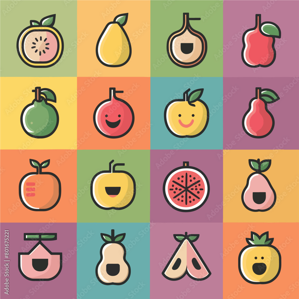 Cute fruits icons Cute fruits icons