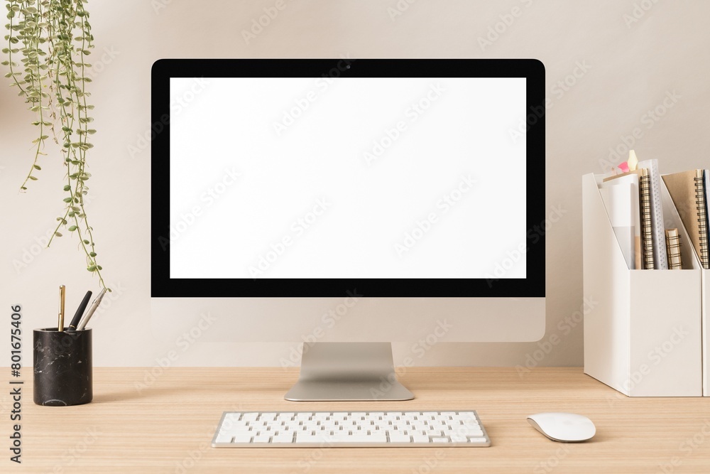 Minimal workspace, blank screen computer Minimal workspace, blank screen computer
