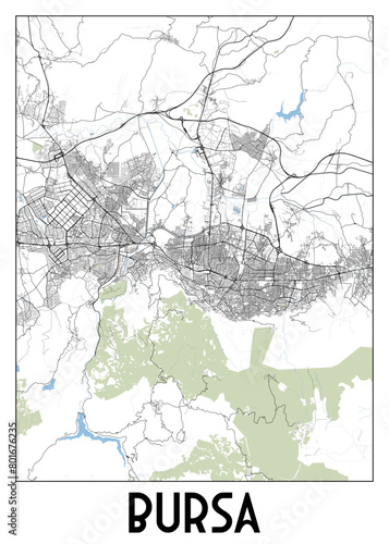 Bursa, Turkey map poster art
