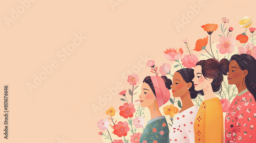 Pink background illustration of confident and empowered mothers wildflowers 