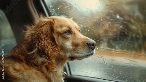 An enchanting image of a rescue dog gazing out from a car window, with ears flapping in the breeze, capturing the excitement and anticipation of a new adventure on National Rescue Dog Day. © Khalif