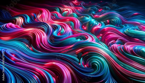 A colorful  abstract painting with a lot of blue and pink swirls