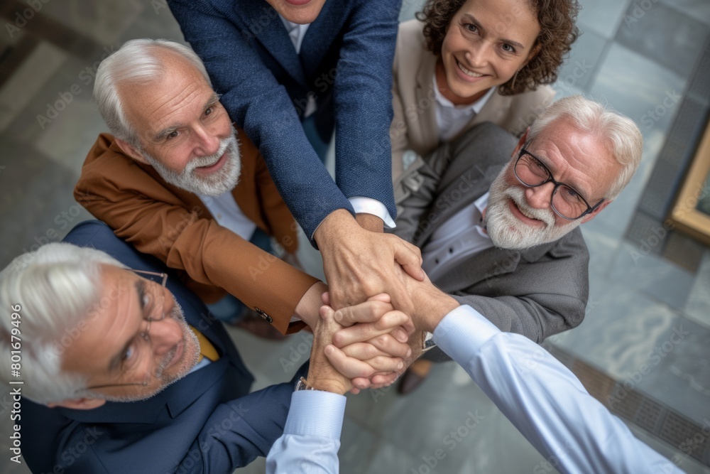 Group of business people joining hands in a circle. Top view. Group of business people joining hands in a circle. Top view.