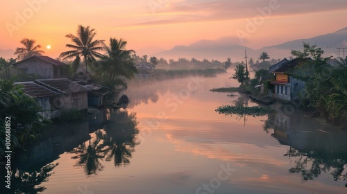 A peaceful village in sunrise photo