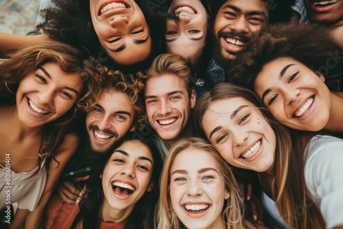 Group of diverse young people looking at camera and smiling while standing together