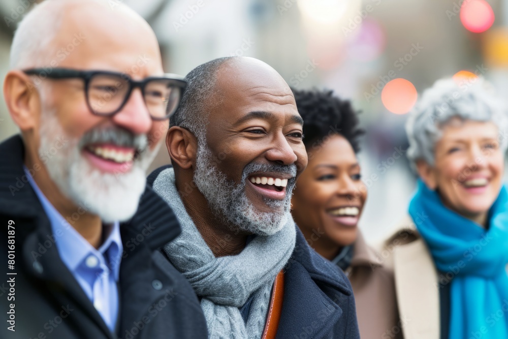 Portrait of a happy senior man with his family in the city Portrait of a happy senior man with his family in the city