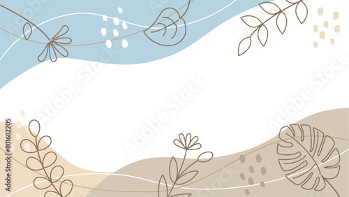 抽象的な曲線とラインと葉や花の植物を組み合わせたおしゃれなカード　スペクト比16：9バージョン