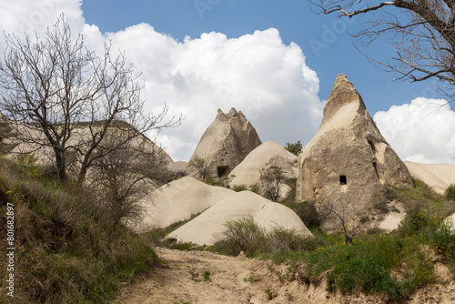 Goreme's Open-Air Museum in Cappadocia, Turkey, Shines on a Gorgeous Summer Day, Amidst the Remarkable Rock Formations. Early spring (ID: 801682897)