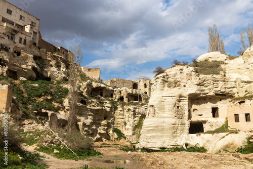 Goreme's Open-Air Museum in Cappadocia, Turkey, Shines on a Gorgeous Summer Day, Amidst the Remarkable Rock Formations. Early spring. Ortahisar town (ID: 801683001)