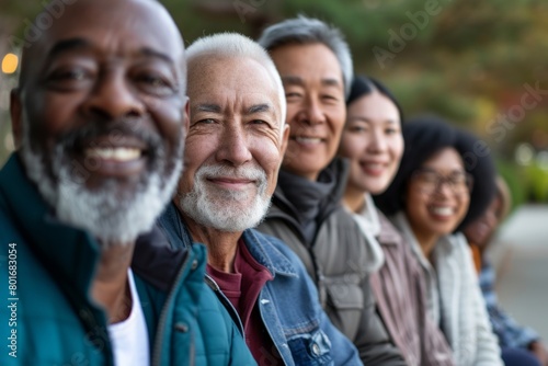 Portrait of a group of diverse senior friends smiling at the camera © Iigo