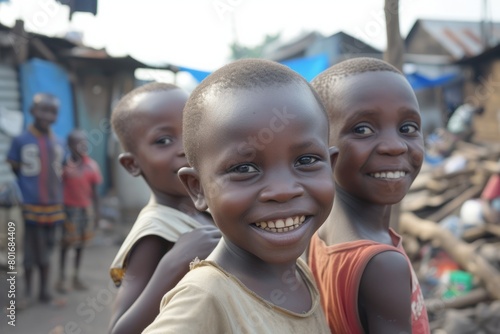 Unidentified Ghanaian little boy smiles. People of Ghana suffer of poverty due to the bad economy