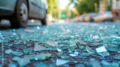 Shattered glass in the street.