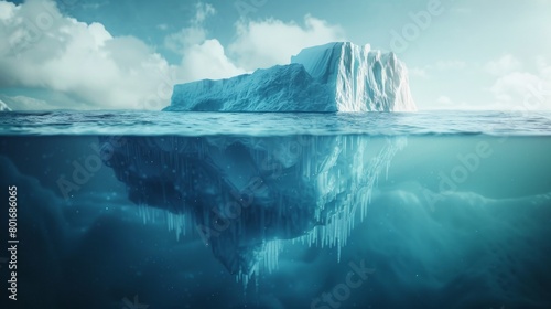 Frozen Voyage: A Colossal Ice Block Adrift in the Endless Ocean. photo