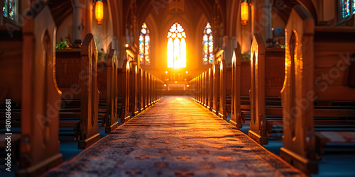 Perspective image of empty church in the morning