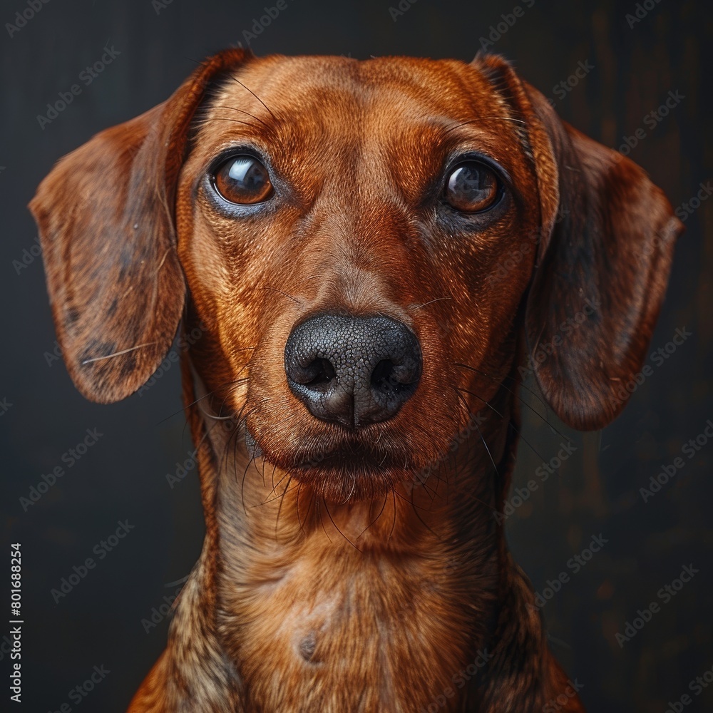 An adorable red smooth dachshund dog portrait. 