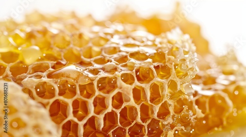 Liquid Gold: A Captivating Close-Up of Honeycomb, with Honey Gently Cascading from the Cells.