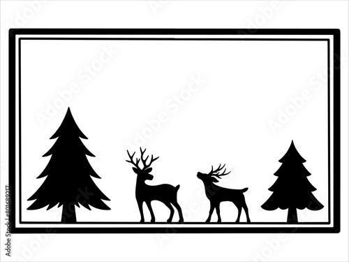 Christmas Tree Frame Line Art
