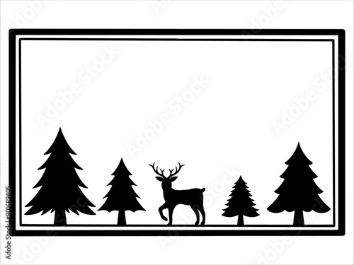 Christmas Tree Frame Line Art 