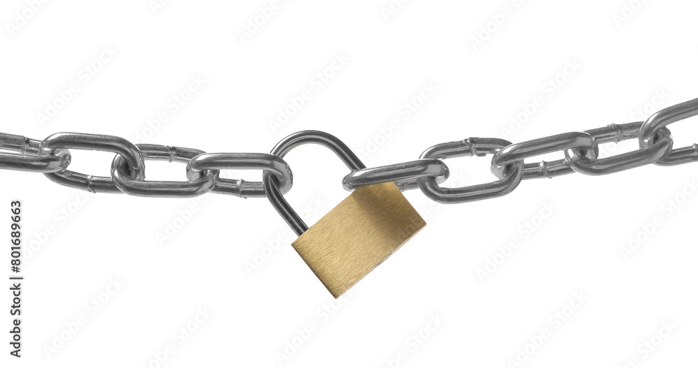 Steel padlock and chain isolated on white Steel padlock and chain isolated on white