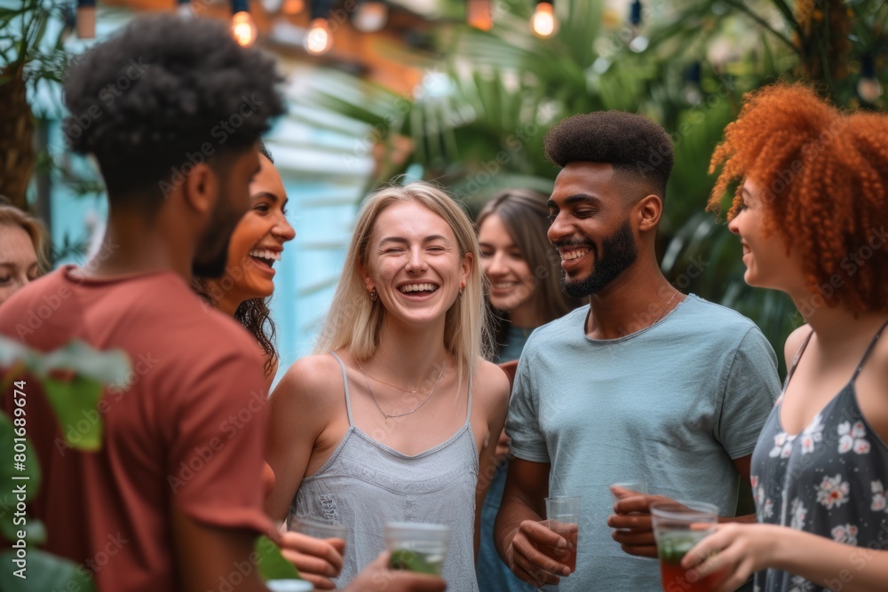 Multiethnic group of young people having fun at a rooftop party Multiethnic group of young people having fun at a rooftop party
