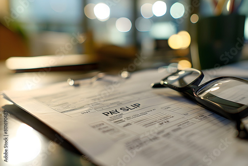 Pay slip placed on an office table