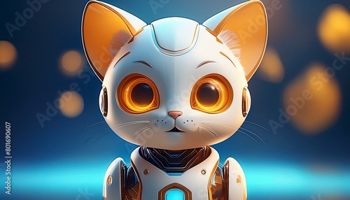 A playful humanoid robot in the shape of a cat, shot on an isolated background 