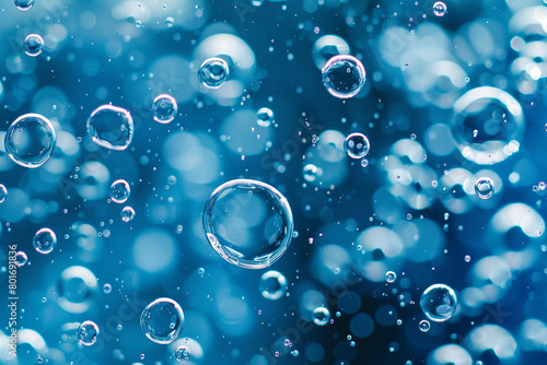 Bubbles in water on blue background, Generative Ai