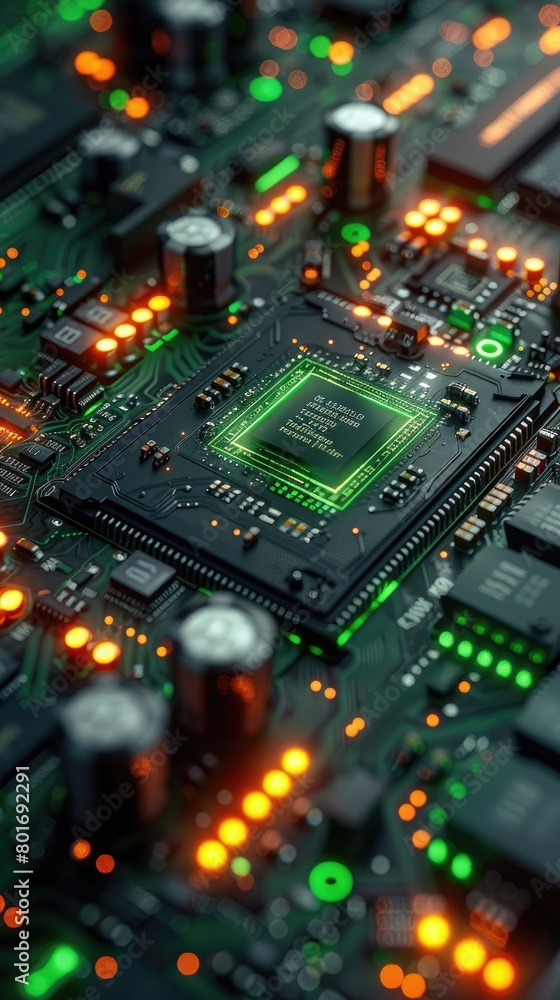 Fototapeta premium circuit board with green and orange lights