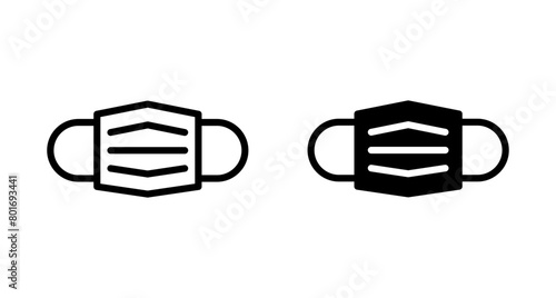 Mask icon vector isolated on white background. Man face with mask icon. Safety breathing masks. Industrial safety N95 mask. Medical mask vector icon.